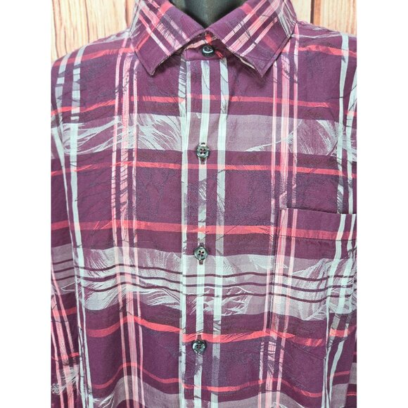 Tommy Bahama Mens Silk Blend Button-Up Shirt Large Burgundy Floral Long Sleeve - Picture 3 of 7